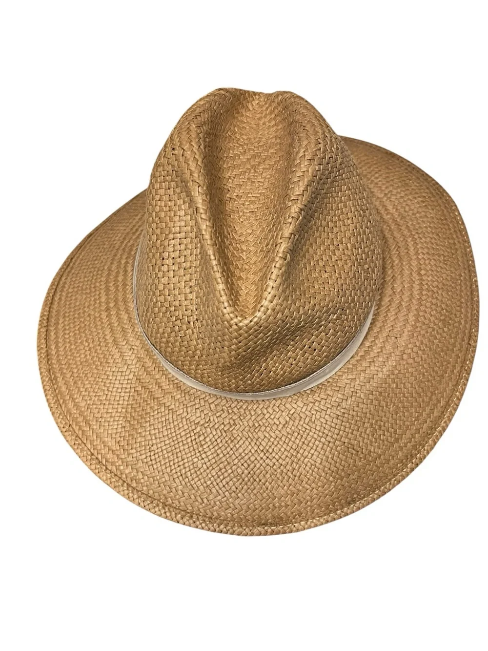 🌻NEW Cond. Janessa Leoné Zoe Packable Straw Fedora Brown Leather Band Size S